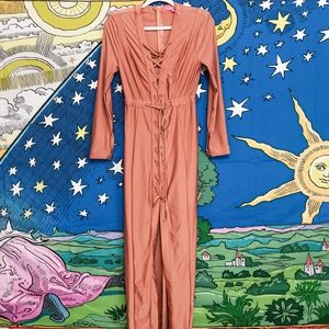 Xtaren Stretchy Deep Peach Pink Lace-Up Full Length Dress Size Small